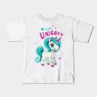 Cute little unicorn girl with a stars & hearts Kids T-Shirt